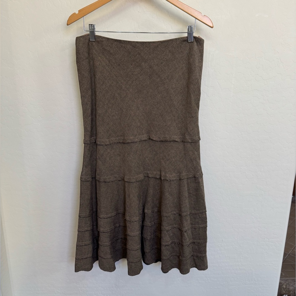 Etcetera Women’s Brown Tiered Knit Maxi Skirt - Virgin Wool, Linen Blend Size 10
